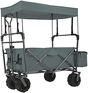 EXTEC Folding Stroller Wagon Collapsible with Canopy Outdoor Sport Baby Trolley Garden Utility Shopping Travel Beach Wagon/Cart - Easy Setup NO Tool Needed (Grey)