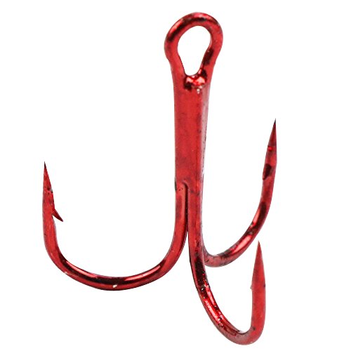 ICE SEA 100Pcs Classic Treble Hooks Strong Sharp Round Bend Fishing Hooks Set High Carbon Steel Hooks for Saltwater Fishing Size 2 4 6 8 10 12 (Red, 10#-100pcs)