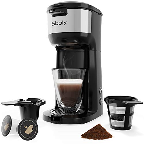 Single Serve Coffee Maker Brewer for K-Cup Pod & Ground Coffee, Compact Design Thermal Drip Instant Coffee Machine with Self Cleaning Function, Brew Strength Control by Sboly