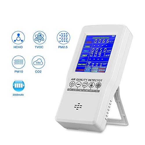 Seesii Professional Multifunctional Air Quality Monitor for HCHO TVOC PM2.5/PM10 Air Gas Detector Real Time Data&Mean Value Recording for Home Office Car and Various Occasion