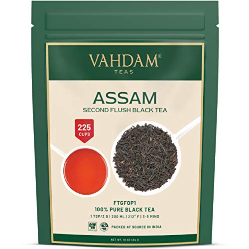 Assam Black Tea Leaves (200+ Cups) I STRONG, MALTY & RICH I 100% Pure Unblended I Single Origin Black Loose-Leaf Tea I Make ICED TEA, Hot Tea or Kombucha Tea I FTGFOP1 Long Leaf Grade, 16 oz