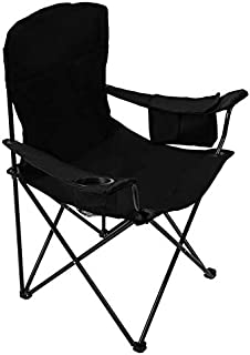 Pacific Pass Full Back Quad Chair for Outdoor and Camping with Cooler and Cup Holder, Carry Bag Included, Supports 300lbs, Middle, Black