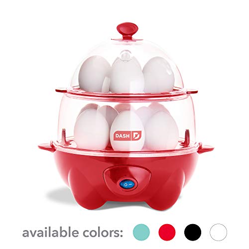 Dash DEC012RD Deluxe Rapid Cooker Electric for Hard Boiled, Poached, Scrambled Eggs, Omelets, Steamed Vegetables, Seafood, Dumplings & More, 12 capacity, with Auto Shut Off Feature Red