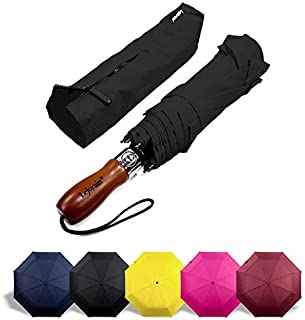 Lejorain 54inch Large Umbrella Auto Open Close with Folding Golf Size and 210T Dupont Teflon Coated Vented Windproof Double Canopy for Women Men&Black