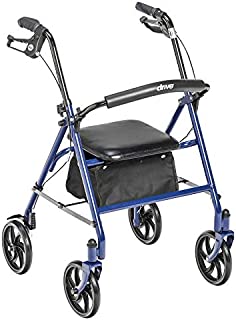 Drive Medical 10257BL-1 Four Wheel Walker Rollator with Fold Up Removable Back Support