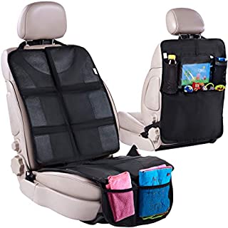 Helteko Car Seat Protector with Thickest Padding + Backseat Car Organizer, XL Largest Car Seat Cover for Child Baby Carseat, Waterproof & Durable 600D Fabric, Kick Mat Back Seat w/Storage Pockets