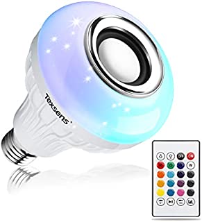 Texsens LED Light Bulb Bluetooth Speaker, 6W E26 RGB Changing Lamp Wireless Stereo Audio with 24 Keys Remote Control