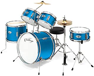 Ashthorpe 5-Piece Complete Kid's Junior Drum Set with Genuine Brass Cymbals - Children's Advanced Beginner Kit with 16