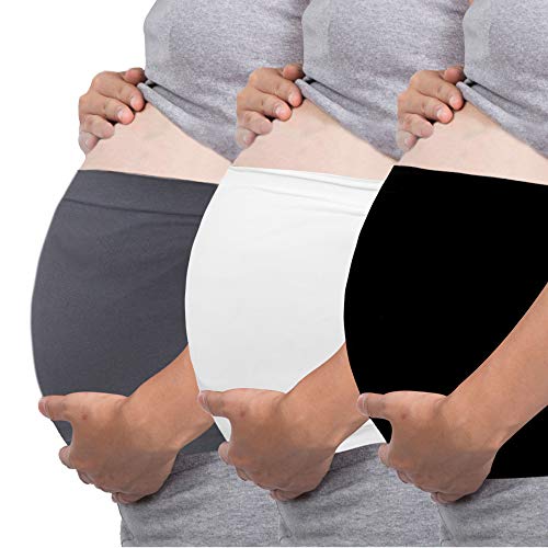 3 Pack Womens Maternity Belly Band for Pregnancy Non-slip Silicone Stretch Pregnancy Support Belly Belt Bands Black+White+Grey L