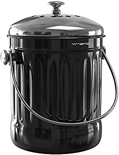 Vremi Kitchen Compost Bin for Counter or Under Sink - 1.2 Gallon Small Metal Indoor Home Apartment Eco Compost Pail for Biodegradable Organic Food Waste with Charcoal Filter - Stainless Steel - Black