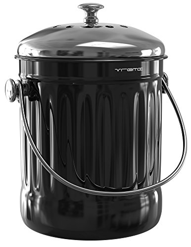 Vremi Kitchen Compost Bin for Counter or Under Sink - 1.2 Gallon Small Metal Indoor Home Apartment Eco Compost Pail for Biodegradable Organic Food Waste with Charcoal Filter - Stainless Steel - Black