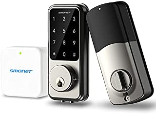 Smart Deadbolt Lock - SMONET Electronic Keypad Lock with Hub 2020 Bluetooth WiFi Touchscreen Smart Lock Front Door Keyless Entry Door Lock Home Gate Smart Lock Work with Alexa for Home Security