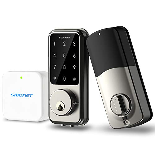 Smart Deadbolt Lock - SMONET Electronic Keypad Lock with Hub 2020 Bluetooth WiFi Touchscreen Smart Lock Front Door Keyless Entry Door Lock Home Gate Smart Lock Work with Alexa for Home Security