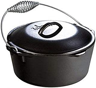 Lodge 5 Quart Cast Iron Dutch Oven. Pre Seasoned Cast Iron Pot and Lid with Wire Bail for Camp Cooking