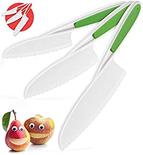 Zulay Kids Knife Set for Cooking and Cutting Fruits, Veggies, Sandwiches & Cake - Perfect Starter Knife Set for Little Hands in the Kitchen - 3-Piece Nylon Knife for Kids - Fun & Safe Lettuce Knife