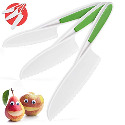 Zulay Kids Knife Set for Cooking and Cutting Fruits, Veggies, Sandwiches & Cake - Perfect Starter Knife Set for Little Hands in the Kitchen - 3-Piece Nylon Knife for Kids - Fun & Safe Lettuce Knife