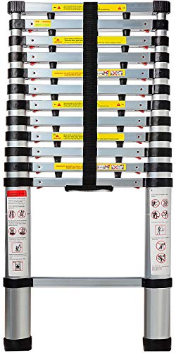 Aluminum Telescopic Extension Ladder (12.5 Ft Telescope) - EN131 - Extendable Telescoping Extendable with Spring Load Locking Mechanism Non-Slip - 330 lb Max Capacity (Renewed)