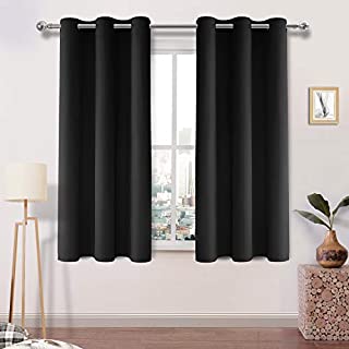 DWCN Black Blackout Curtains Room Darkening Thermal Insulated Grommet Light Blocking Curtain for Bedroom Living Room 38 x 45 Inches Long, Set of 2 Panels