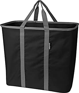 CleverMade Collapsible Laundry Tote, Large Foldable Clothes Hamper Bag, LaundryCaddy CarryAll XL Pop Up Storage Basket with Handles, Black/Charcoal