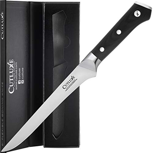 Cutluxe Boning Knife  6 Inch Flexible Fillet Knife Forged of High Carbon German Steel  Ergonomic Handle  Full Tang Razor Sharp Blade for deboning Meat Poultry Chicken Fish