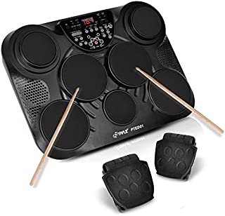 Pyle Portable Drums, Tabletop Drum Set, 7 Pad Digital Drum Kit, Touch Sensitivity, Wireless Electric Drums, Drum Machine, Electric Drum Pads, LED Display, Mac & PC - PTED01