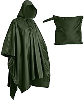 Heavy Duty Reusable Rain Poncho, Backpacking, Waterproof Lightweight Rain Ponchos for Adults, Military Poncho as Emergency Rain Poncho, Camping Poncho Men Women with Bag (Adult-Green)