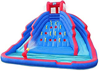 Deluxe Inflatable Water Slide Park  Heavy-Duty Nylon Bouncy Station for Outdoor Fun - Climbing Wall, Two Slides & Splash Pool  Easy to Set Up & Inflate with Included Air Pump & Carrying Case