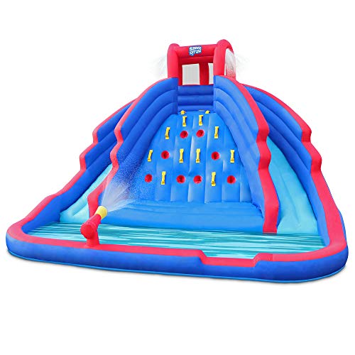 Deluxe Inflatable Water Slide Park  Heavy-Duty Nylon Bouncy Station for Outdoor Fun - Climbing Wall, Two Slides & Splash Pool  Easy to Set Up & Inflate with Included Air Pump & Carrying Case