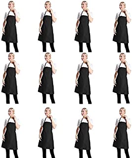 TSD STORY 12 PCS Black Plain Color Bib Aprons Bulk for Women Men Unisex Adult with 2 Front Pockets-Chef Kitchen Server Grill Restaurant Cooking Baking Painting Aprons for Party or Class(Black-24