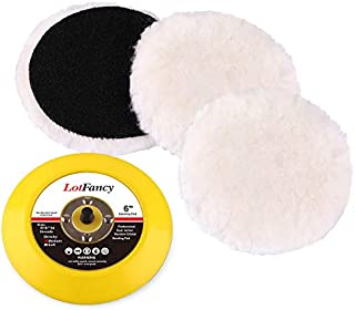 LotFancy 6-Inch Wool Polishing Pads and Backing Pad Kit - Car Auto Hook and Loop Buffing Pads, for Rotary and Random Orbit Sander/Polisher, Pack of 3+1