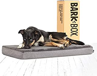 BarkBox Memory Foam Platform Dog Bed | Plush Mattress for Orthopedic Joint Relief | Machine Washable Cuddler with Removable Cover and Waterproof Lining | Includes Squeaker Toy | Grey | Medium