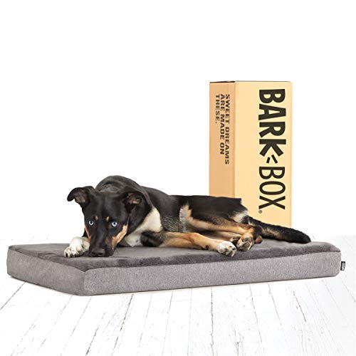 BarkBox Memory Foam Platform Dog Bed | Plush Mattress for Orthopedic Joint Relief | Machine Washable Cuddler with Removable Cover and Waterproof Lining | Includes Squeaker Toy | Grey | Medium