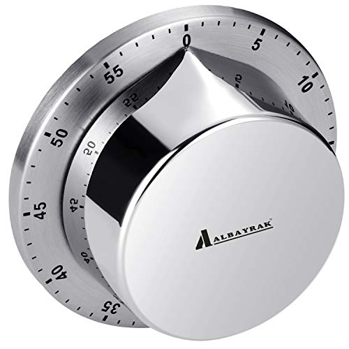 Albayrak Kitchen Timer, Chef Cooking Timer Clock with Loud Alarm, No Batteries Required, 100% Mechanical - Magnetic Backing, Exquisite Stainless Steel Body - Countdown Reminder