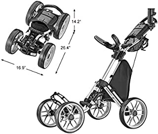 CaddyTek Caddycruiser One Version 8 - One-Click Folding 4 Wheel Golf Push Cart, Silver