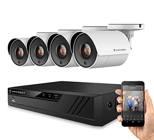 Amcrest 4K Security Camera System 4CH 8MP Video DVR with 4X 4K 8-Megapixel Indoor Outdoor Weatherproof IP67 Cameras, 2TB Hard Drive, (AMDV80M4-4B-W)