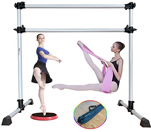 Marfula 4 Ft Adjustable & Portable Freestanding Ballet Barre Bar with Carry Bag and Stretch Band and Turning Board