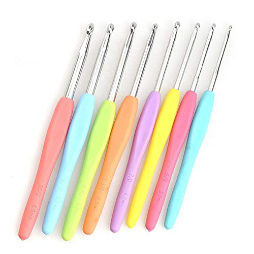 8pcs Anti Slip Crochet Hooks Set- ErgonomicHandlesfor Extreme Comfort.Perfectfor Arthritic Hands-SmoothNeedlesforSuperior Resultsand to use with All Patterns and Yarns.(2.5-6mm,Multicolor)