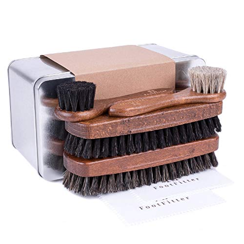 FootFitter Essential Shoe Brush Set - Horsehair Brushes for Polishing Men's Shoes!