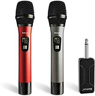 Wireless Microphone, UHF Wireless Dual Handheld Dynamic Mic System Set with Rechargeable Receiver, 260ft Range, 6.35mm(1/4'') Plug, for Karaoke, Voice Amplifier, PA System, Singing Machine, Church