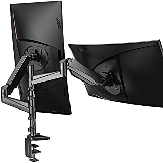 HUANUO Dual Monitor Mount Stand - Aluminum Gas Spring Arm Height Adjustable Monitor Desk Mount VESA Bracket for Two 17 to 32 Inch Flat / Curved LCD Computer Screens with C Clamp, Grommet Base