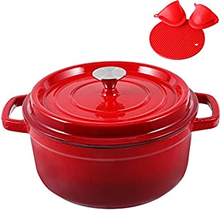 Enameled Cast Iron Dutch Oven Pre-seasoned Pot with Lid & Handles, 4 Quart Enamel Coated Cookware Pot with Silicone Handles and Mat for Cooking, Basting, or Baking