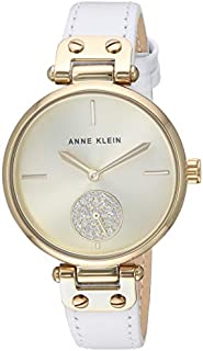 Anne Klein Women's AK/3380CHWT Swarovski Crystal Accented Gold-Tone and White Leather Strap Watch