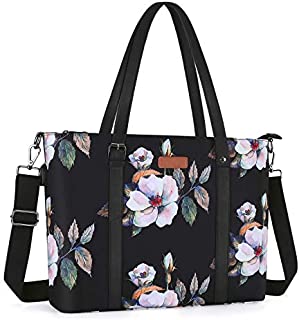 MOSISO USB Port Laptop Tote Bag (Up to 17.3 inch) with Adjustable Top Handle,Laptop Bag for Women,Water Repellent Polyester Portable Lightweight Work Office Travel Shopping Shoulder Bag,Hibiscus Black