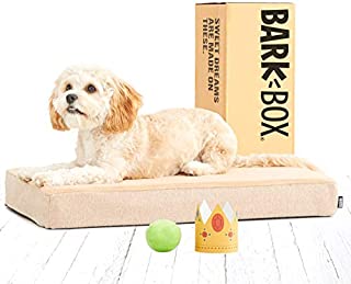 BarkBox Memory Foam Platform Dog Bed | Plush Mattress for Orthopedic Joint Relief | Machine Washable Cuddler with Removable Cover and Waterproof Lining | Includes Squeaker Toy | Sand | Small