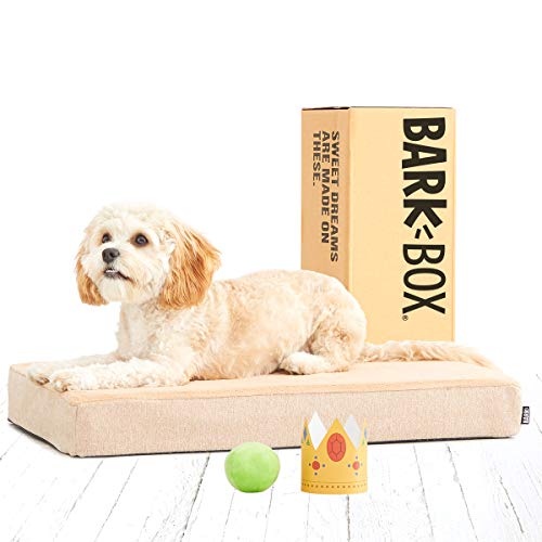 BarkBox Memory Foam Platform Dog Bed | Plush Mattress for Orthopedic Joint Relief | Machine Washable Cuddler with Removable Cover and Waterproof Lining | Includes Squeaker Toy | Sand | Small