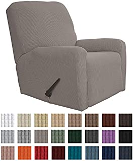 Easy-Going Recliner Stretch Sofa Slipcover Sofa Cover 4-Pieces Furniture Protector Couch Soft with Elastic Bottom Kids, Spandex Jacquard Fabric Small Checks(Recliner,Taupe)