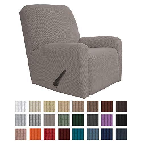 Easy-Going Recliner Stretch Sofa Slipcover Sofa Cover 4-Pieces Furniture Protector Couch Soft with Elastic Bottom Kids, Spandex Jacquard Fabric Small Checks(Recliner,Taupe)