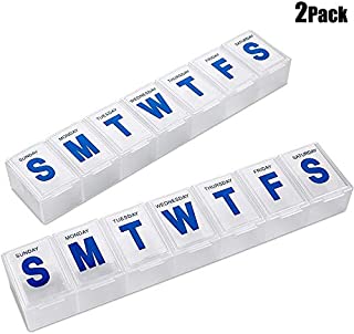 Weekly Pill Organizer - (Pack of 2) Extra Large Vitamin Container with Jumbo Easy to Read Letters, BPA Free - Daily Travel 7 Day Medication Pill Box Case