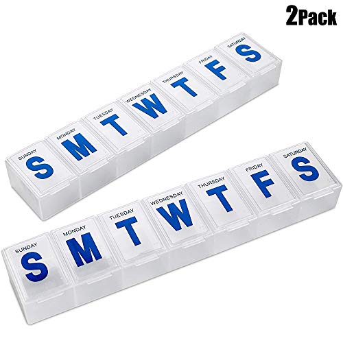 Weekly Pill Organizer - (Pack of 2) Extra Large Vitamin Container with Jumbo Easy to Read Letters, BPA Free - Daily Travel 7 Day Medication Pill Box Case