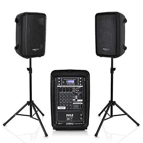 PA Speaker DJ Mixer Bundle - 300 W Portable Wireless Bluetooth Sound System w/ USB SD XLR 1/4